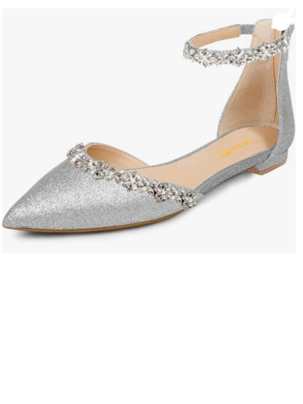 XYD Silver-glitter Pointed Toe D'Orsay Wedding Sandals Sparkly Rhinestones Shoes